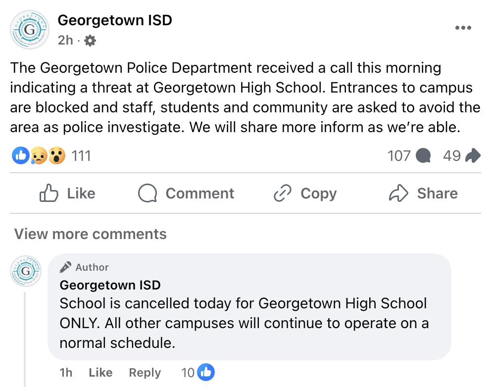 The district announced the cancellation Jan. 29 via Facebook. 