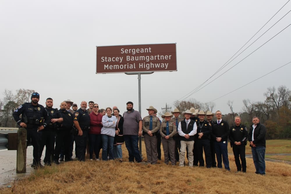 A section of Hwy. 242 near the intersection of FM 1485 was dedicated to Sgt. Stacey Baumgartner on Jan. 29. (Jessica Shorten/Community Impact)