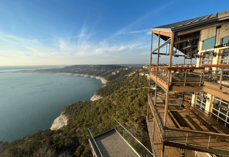 The business' patio overlooks Lake Travis. (Courtesy Oasis Texas Brewing)