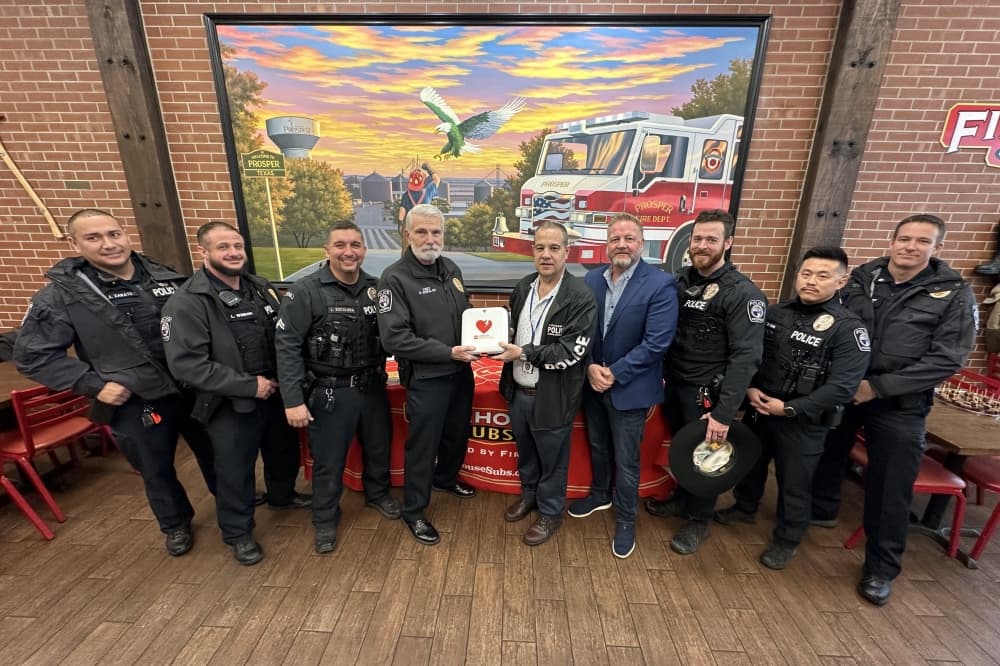 Prosper Police Department officials celebrated receiving the grants for the AEDs on Jan. 29. (Courtesy town of Prosper) 