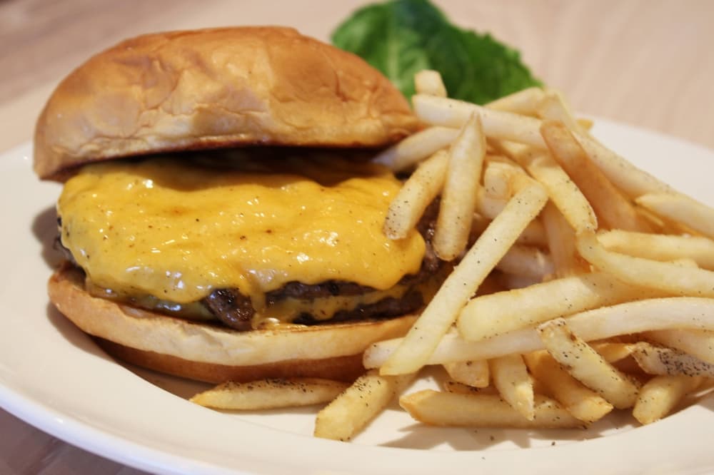 Cheeseburger with side of fries.