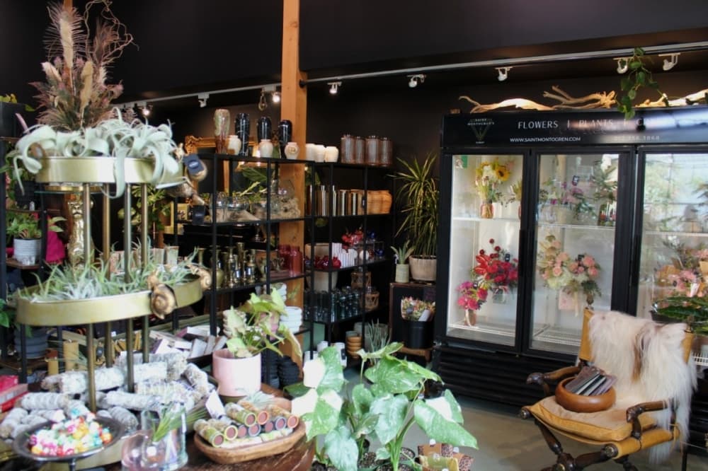 Saint Montogren's sells flowers, plants and crystals at Buda Mill & Grain Co. (Sarah Hernandez/Community Impact)