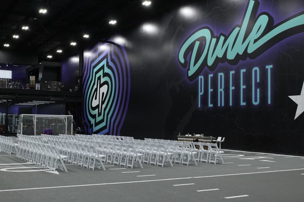 Included in Dude Perfect's headquarters is a 45-yard football field. (Alex Reece/Community Impact)