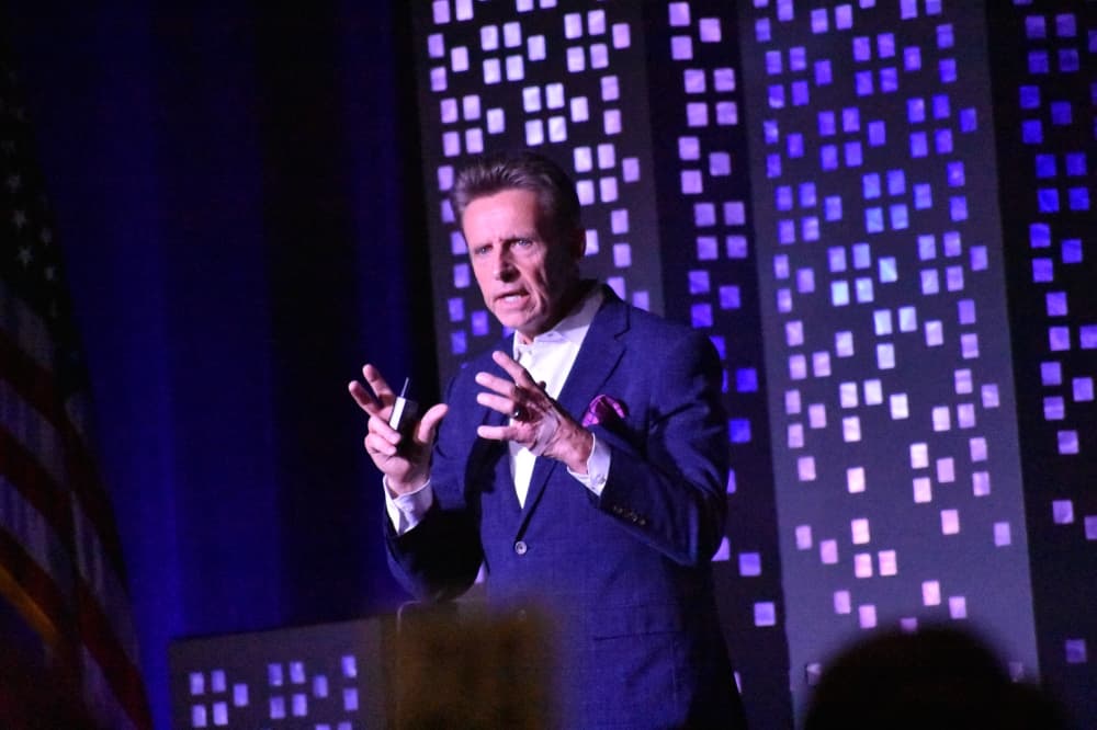 A man gives a talk
