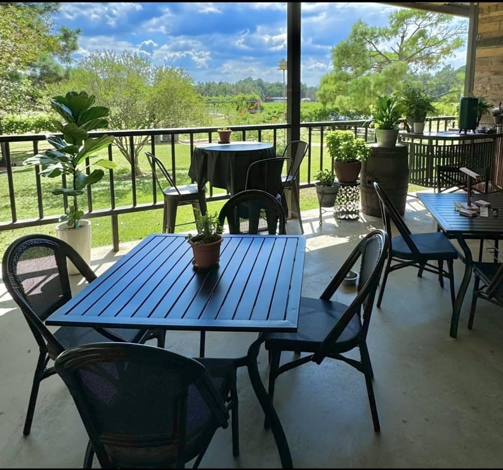 The patio is shown at the vineyard.