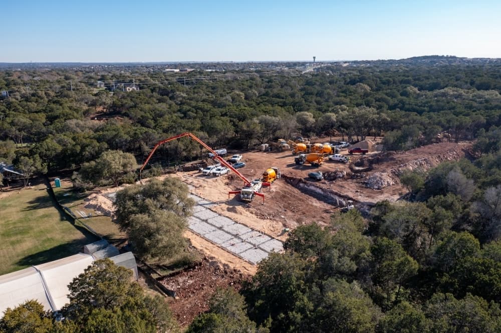 A drone photo showing current construction on the expansion as of Jan. 7. (Photo courtesy T Bar M Camps & Retreats)