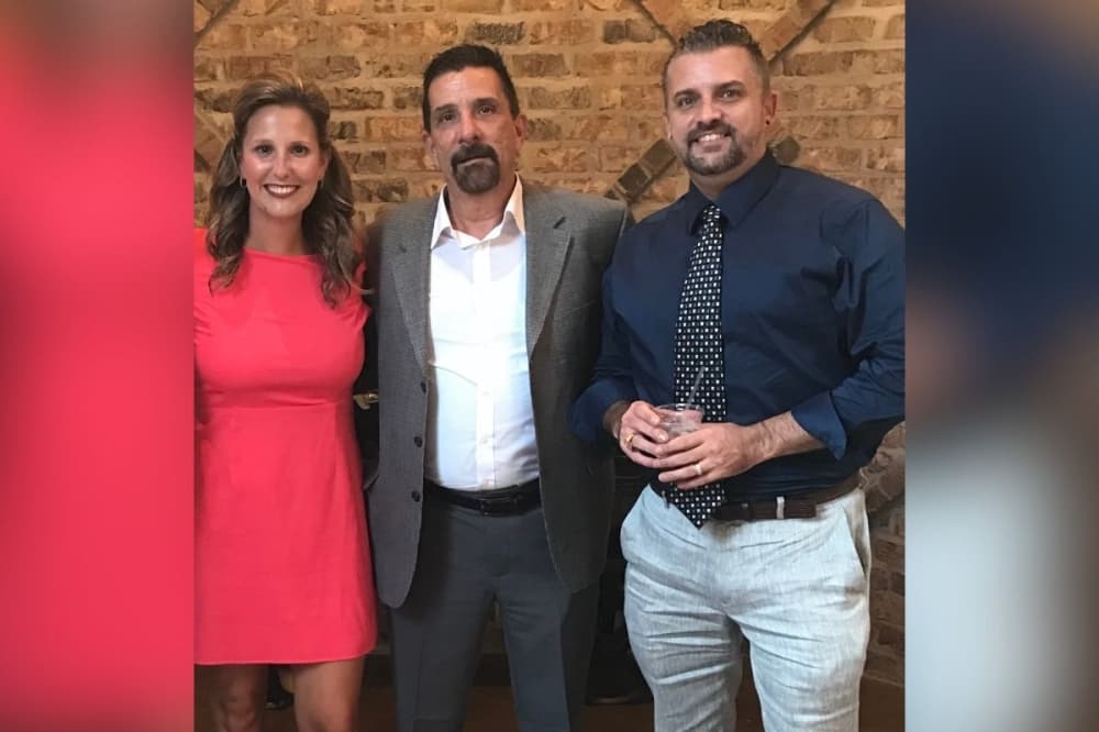 Cheyenne Minak (left) and her Bill Minak (middle) co-own Art of Coffee, while Bill Minak and Jimmy Sims (right) co-own Kemah Flowers and Company. (Courtesy Cheyenne Minak)