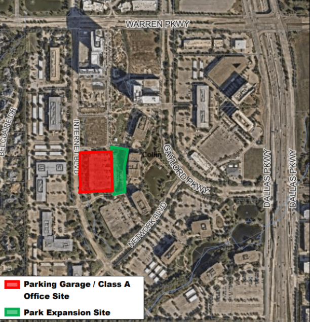 The plans for Kaleidoscope Park include expanding south and adding a parking garage. (Courtesy city of Frisco) 