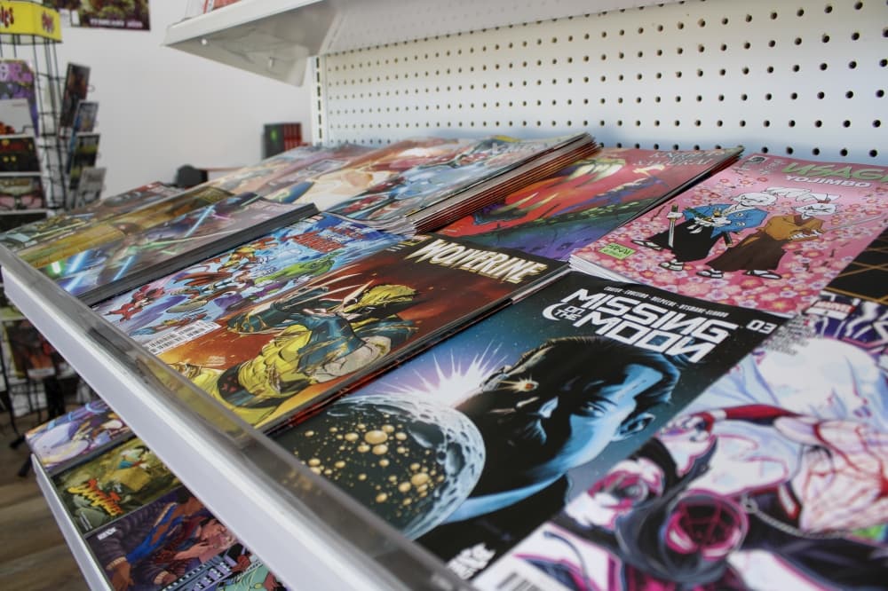 An image of comics at the business. 