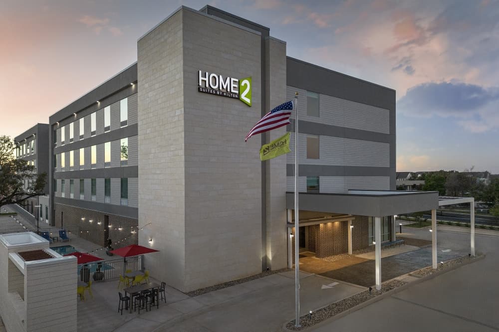An image of the outside of the hotel. 