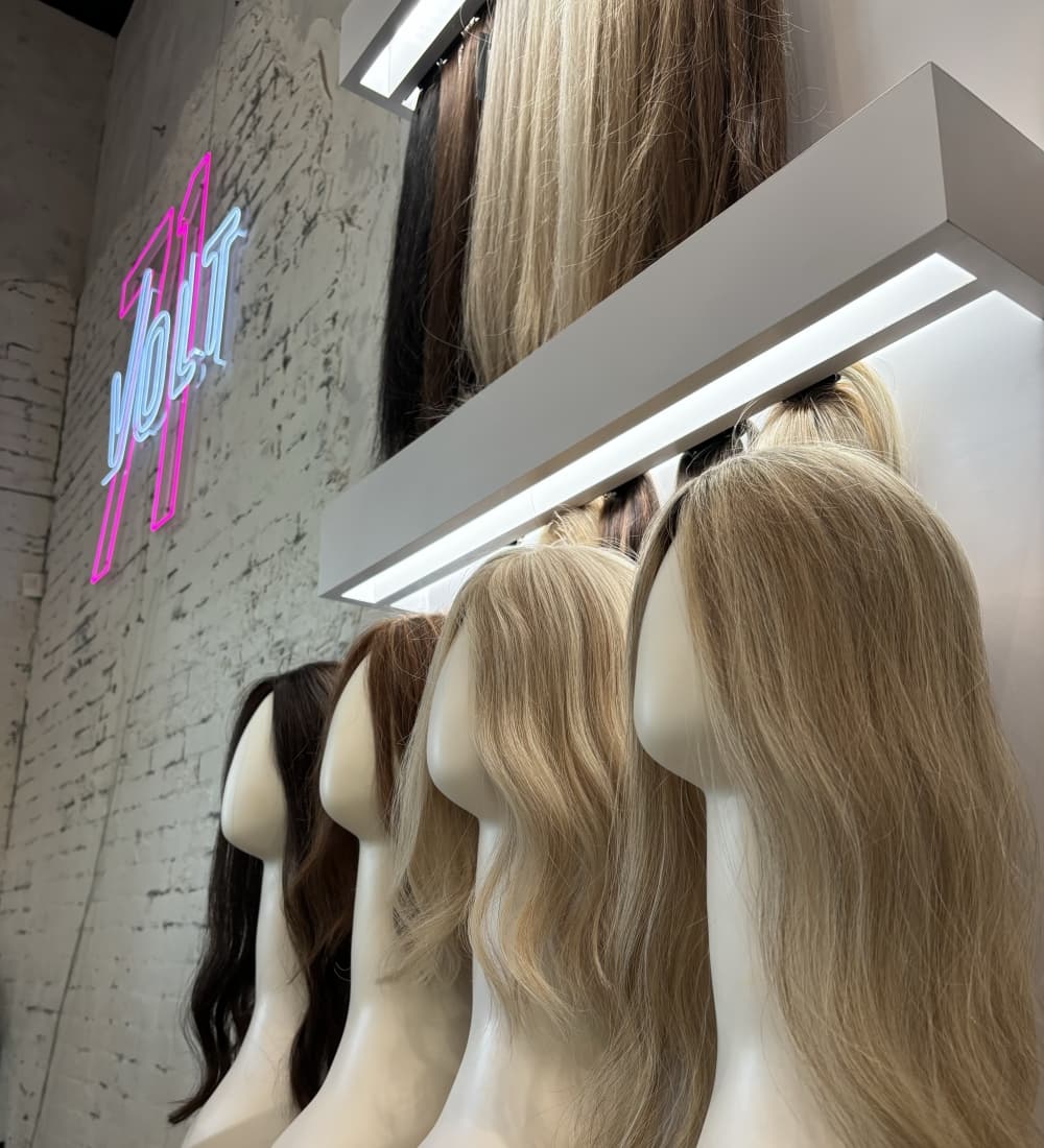 wigs on display