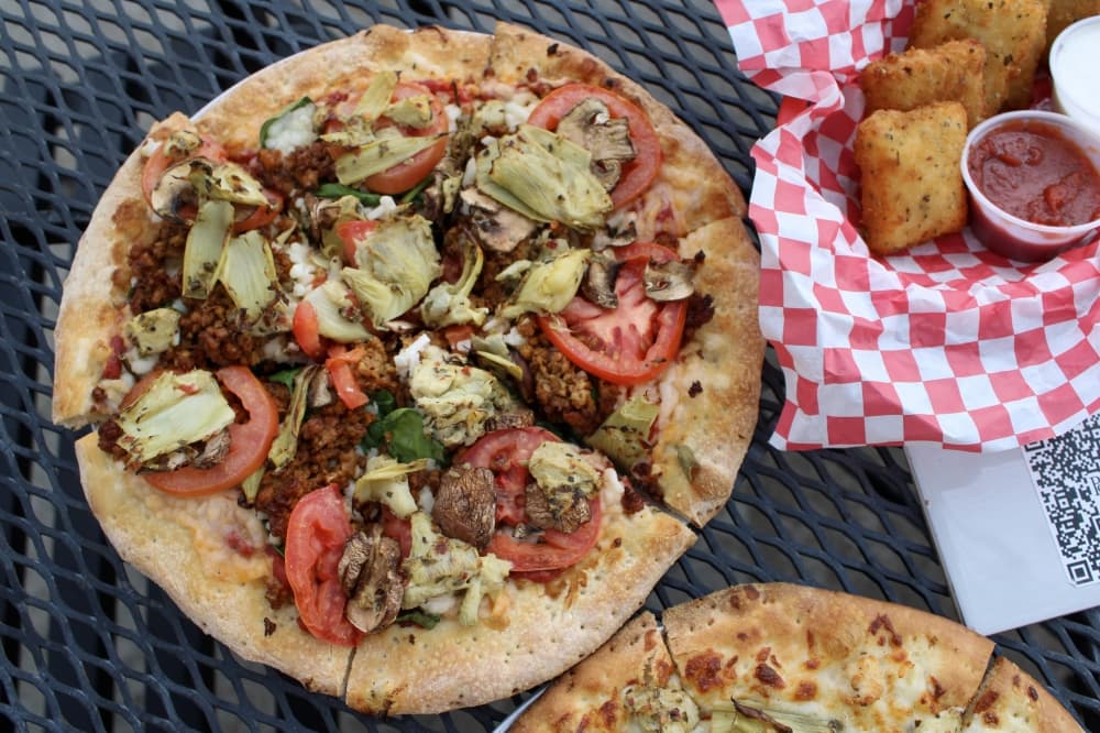 An image of the vegan pizza served at the business. 