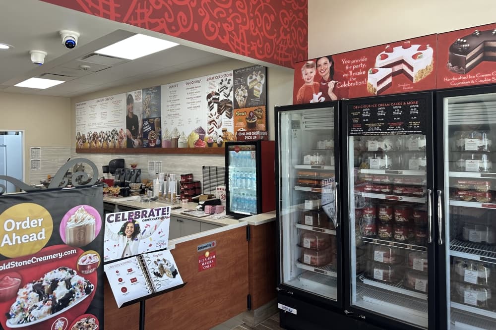 The cake refrigerators inside the Flower Mound Cold Stone Creamery