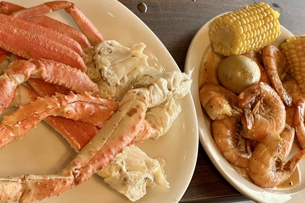 crab legs and shrimp