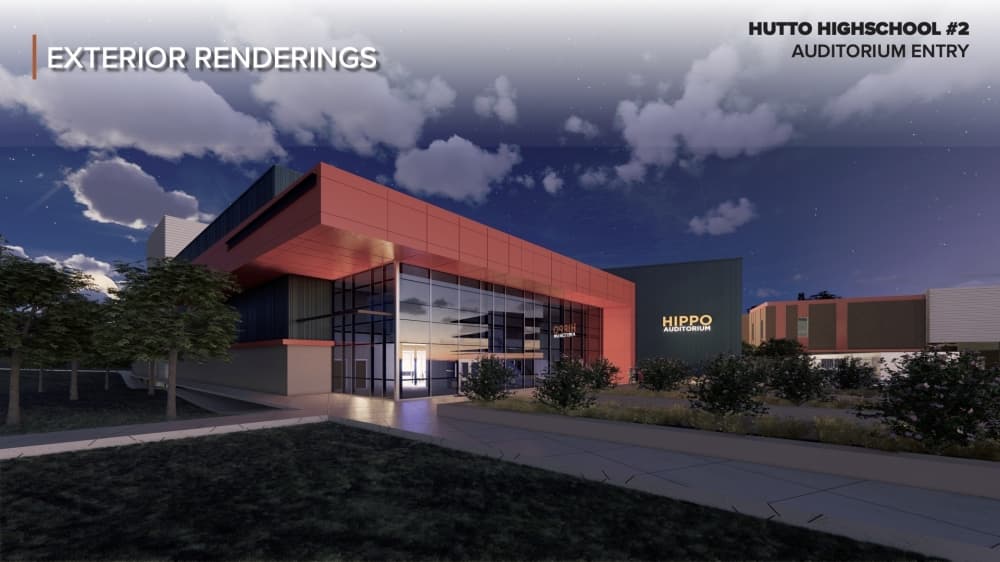 Plans for the new high school include an auditorium with adjacent parking. (Courtesy VLK Architects)