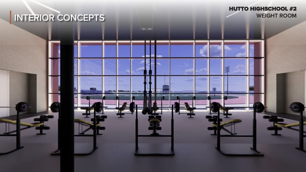 Project plans show the campus's weight room will include a floor-to-ceiling window. (Courtesy VLK Architects)