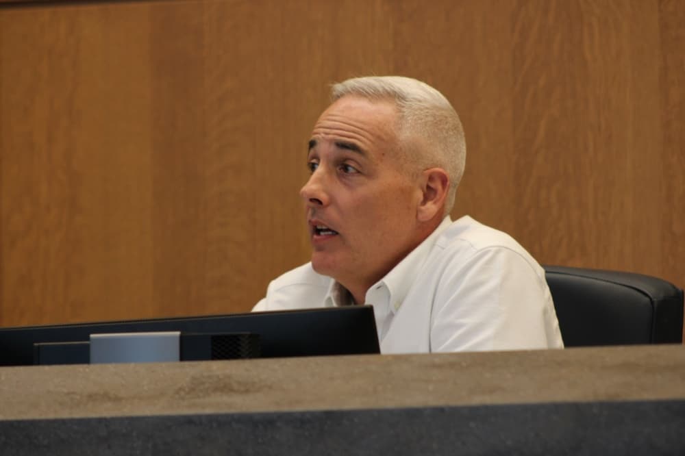 Georgetown Mayor Josh Schroeder  speaks during city council 