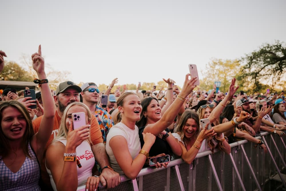 People cheer for music