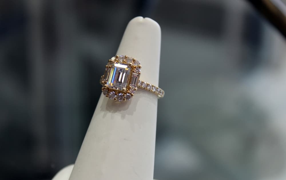 Diamond ring on a fake finger. 