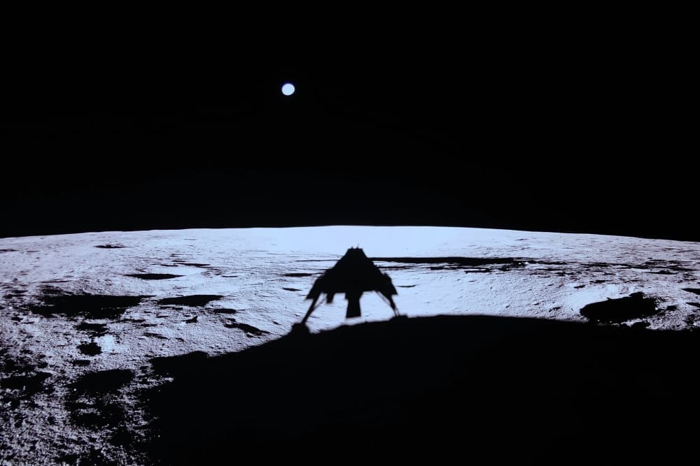 An aircraft lands on the moon. 