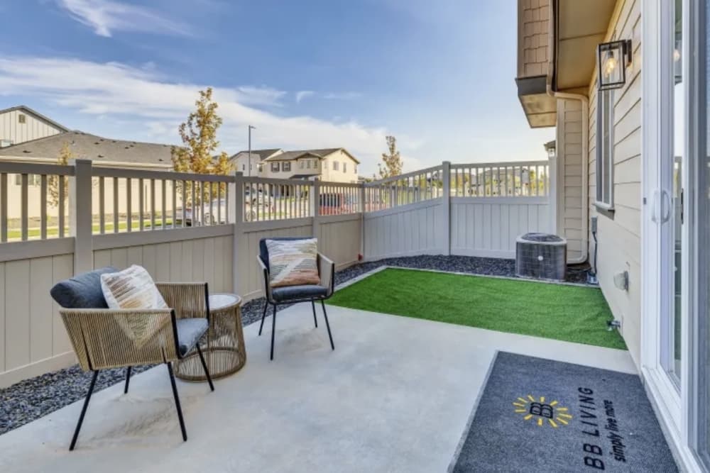 back yard with small patch of artificial turf 
