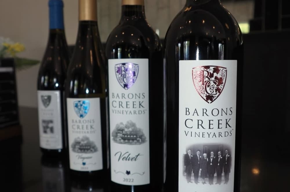 Wine bottles from Barons Creek Vineyards