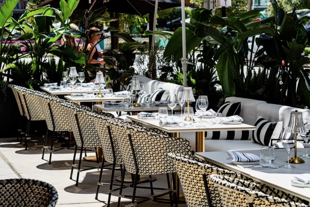 A photo of a restaurant patio.