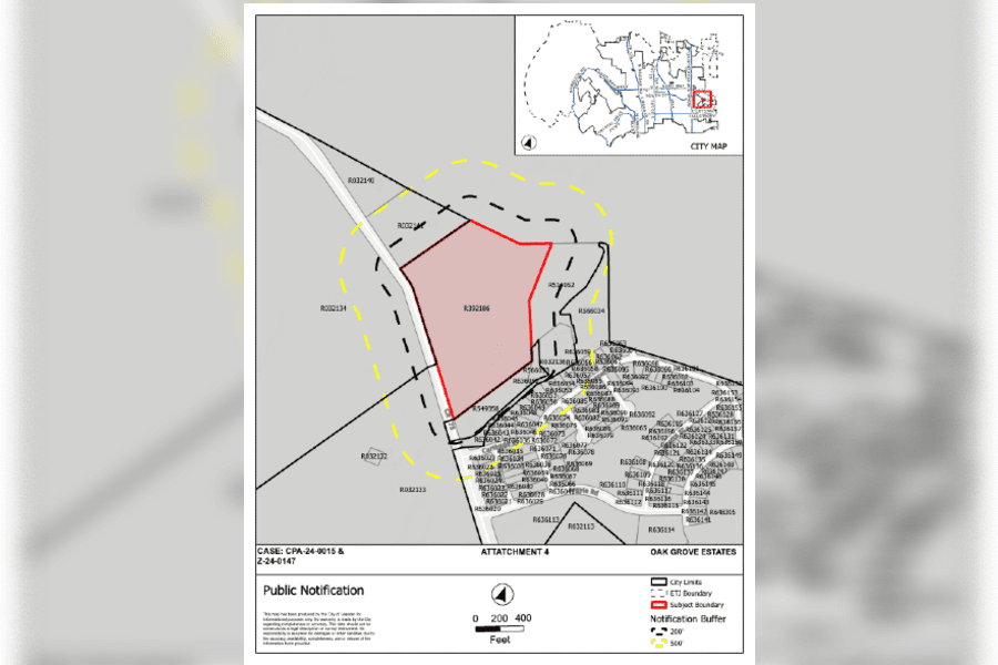 Graphic shows property outlines with the property in question highlighted 