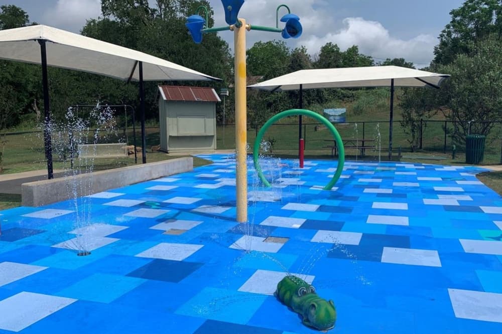 The blue pad is shown with various spraying features and the alligator.