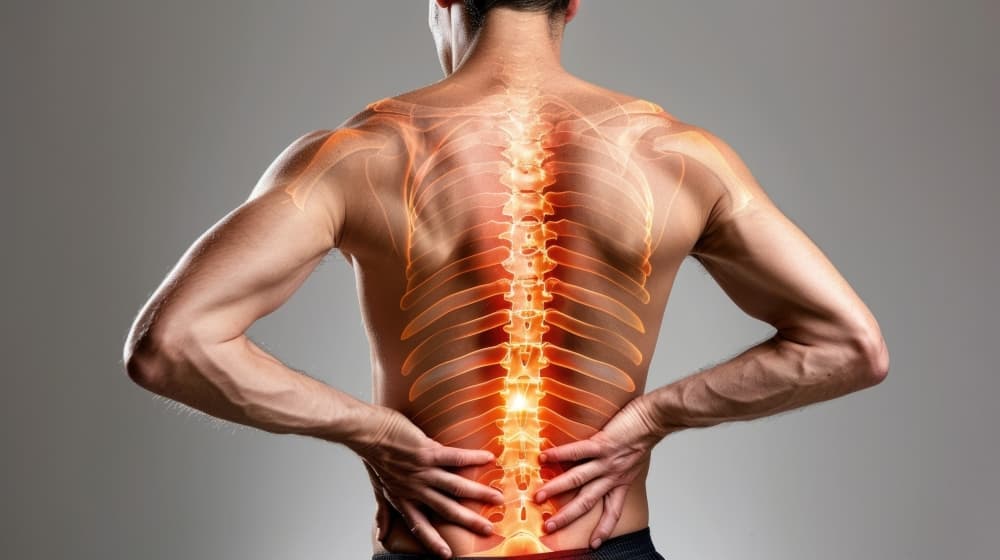 Spinal column: posture imbalance, vertebrae strain, nerve compression, skeletal misalignment, lumbar stiffness, muscle tension, movement restriction, chronic soreness, physical discomfort