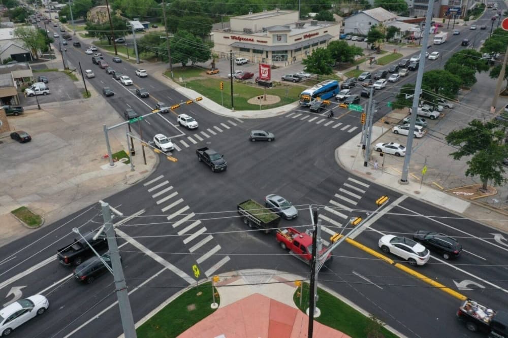 Drone view of Koenig Lane and Burnet Road intersection