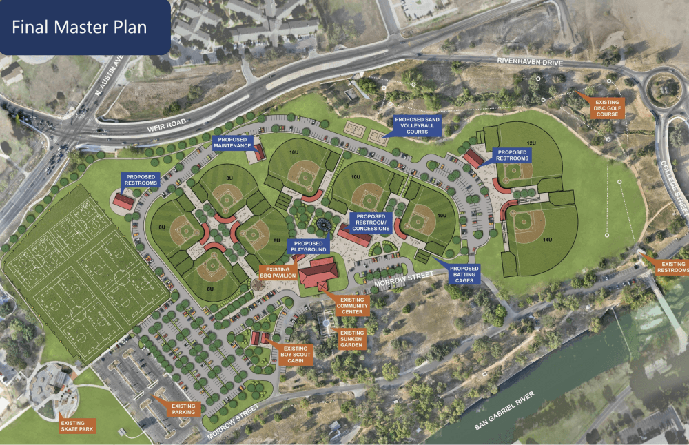 San Gabriel Park's final Phase 4 concept includes repurposed baseball and soccer fields, playgrounds, additional parking and more. 
