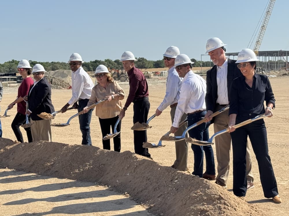 Members of Cedar Park City Council, as well as business leaders and stakeholders in the new development, came out to break ground on the new Marriott Hotel on April 14. (Steve Guntli/Community Impact) 