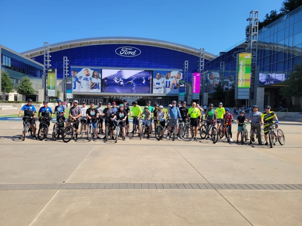 a group of people on bikes