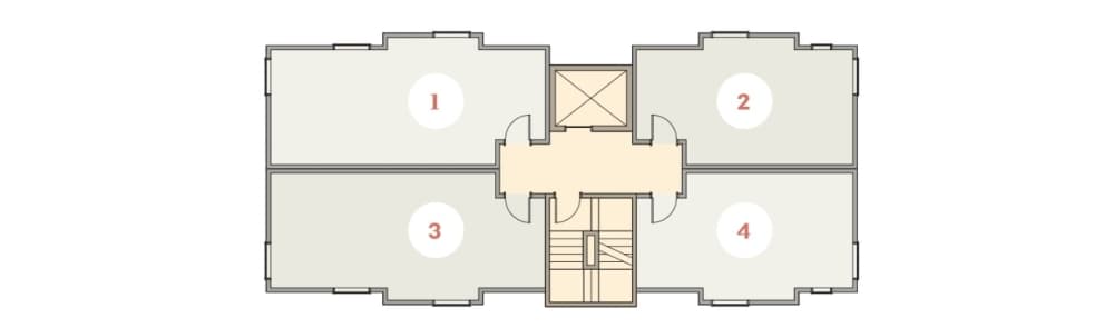 single-stair apartment floorplan