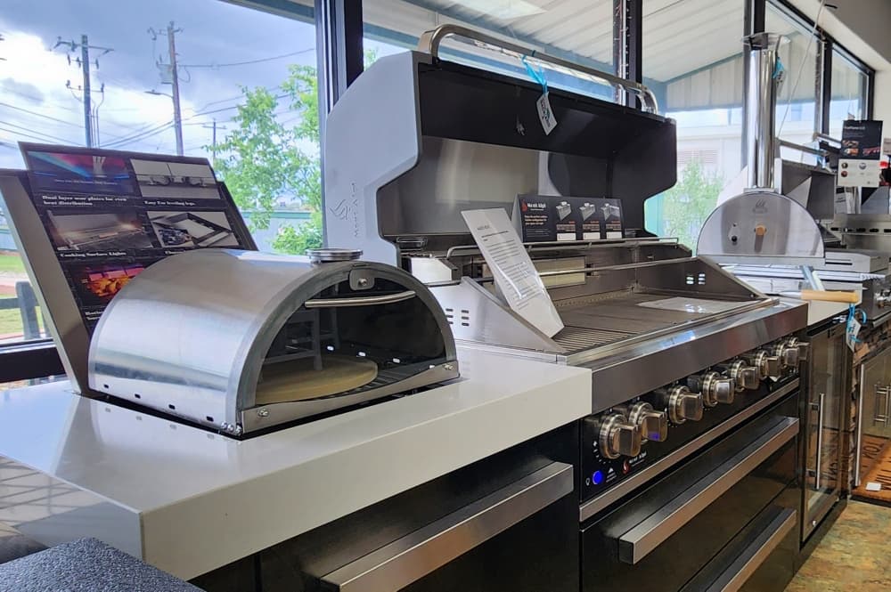 Outdoor kitchen items at Boerne Backyard include a selection of grills and other cooking appliances. (Jarrett Whitener/Community Impact)