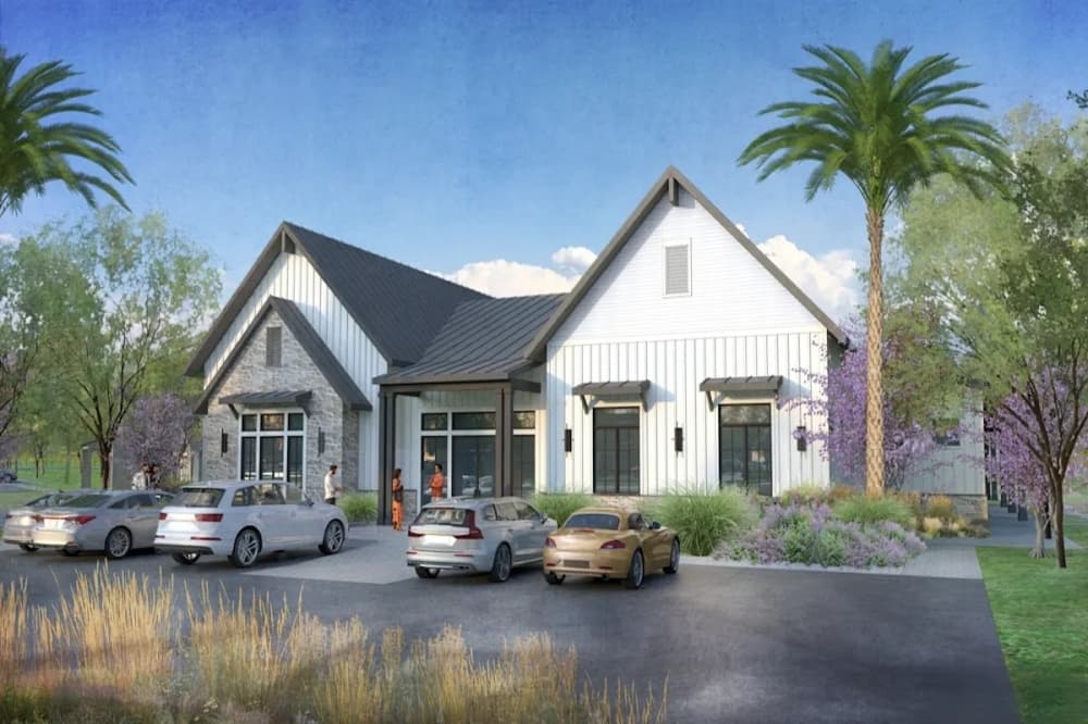 A rendering of a future townhome in Schertz, Texas is shown.