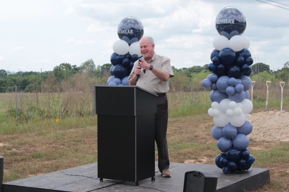 Fort Bend County Precinct 1 Vincent Morales speaks at the April 22 groundbreaking for Huggins Drive, which is jointly funded by the city and county mobility bonds. (Aubrey Vogel/Community Impact)