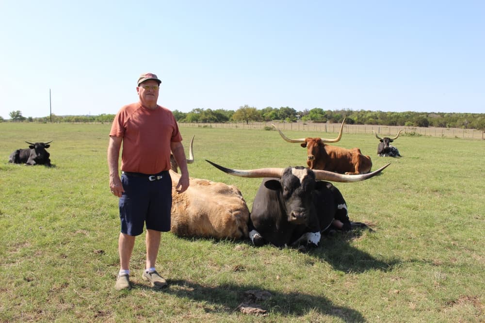 Farmer posing with cattle