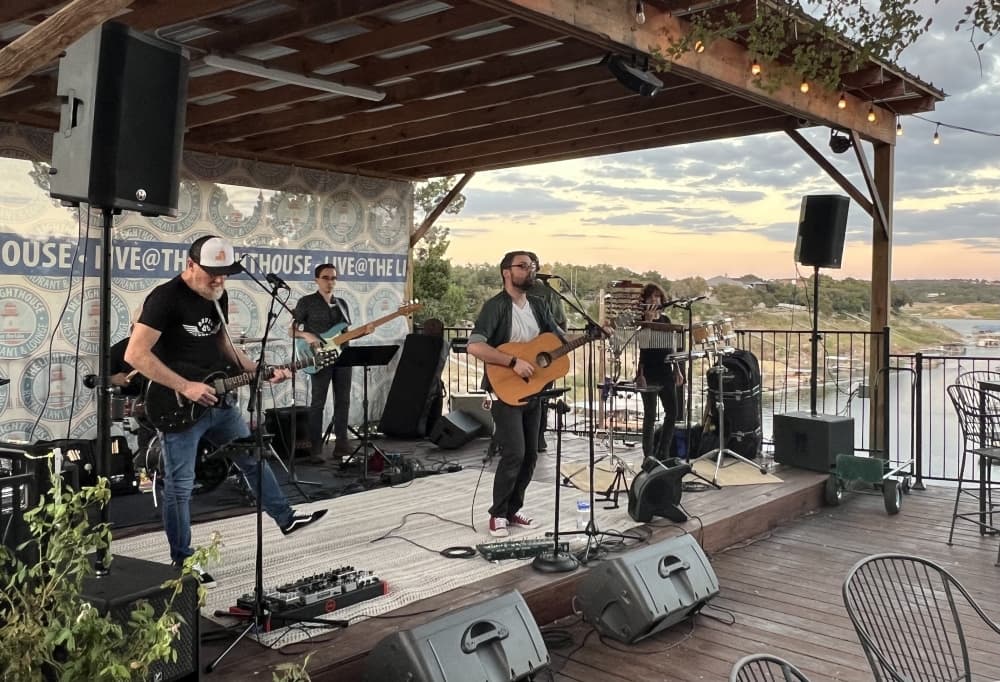 band playing on a stage