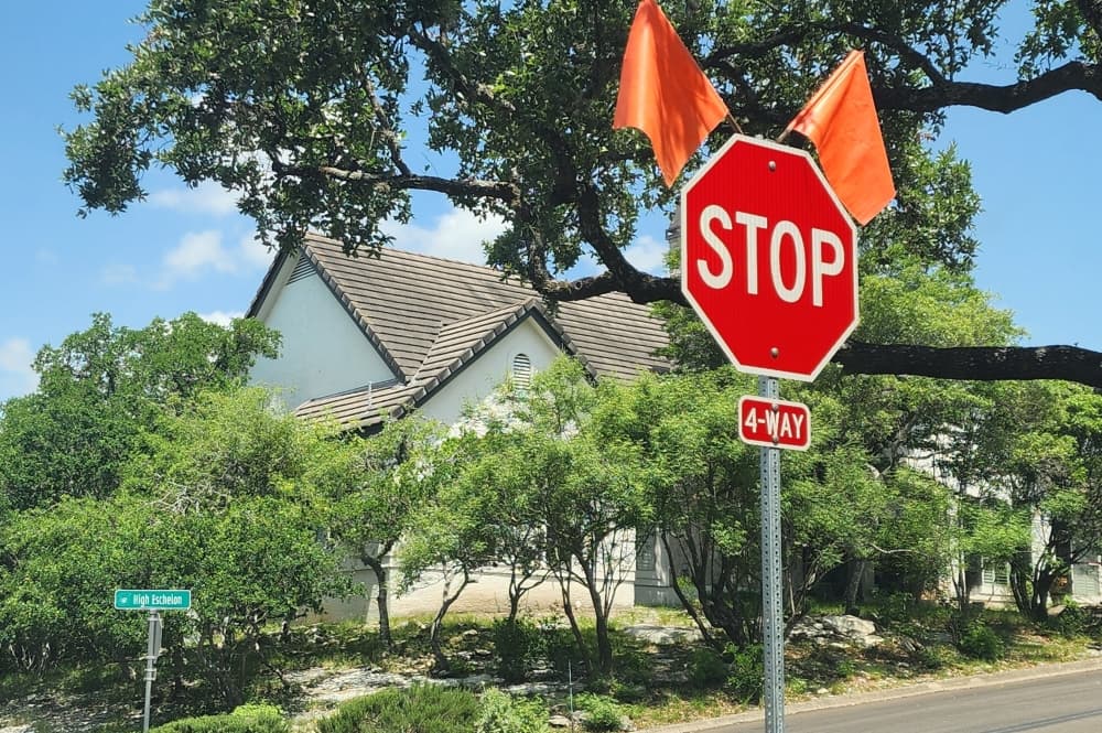 Intersection at Battle Intense, High Eschelon in Fair Oaks Ranch shifted to four-way stop