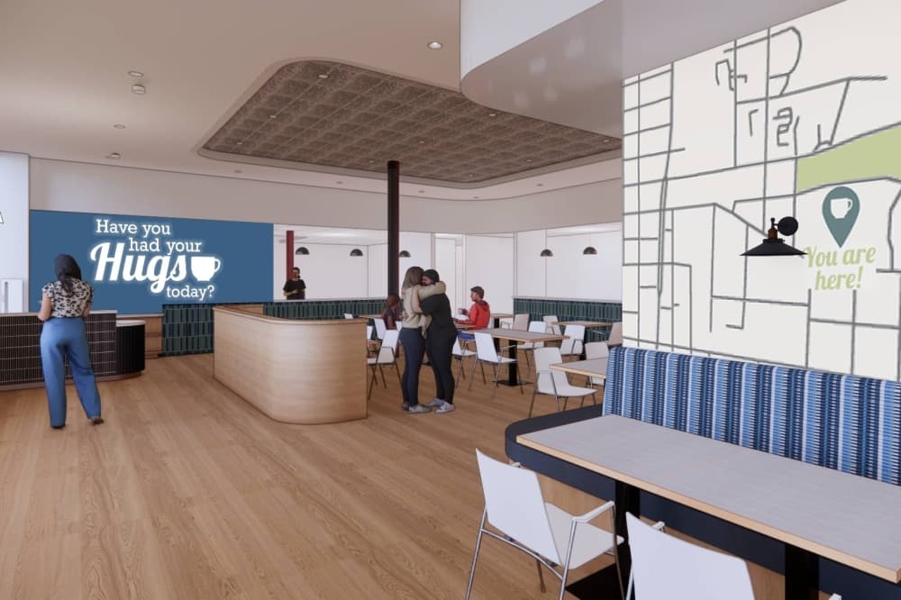 Architectural rendering of a cafe. 