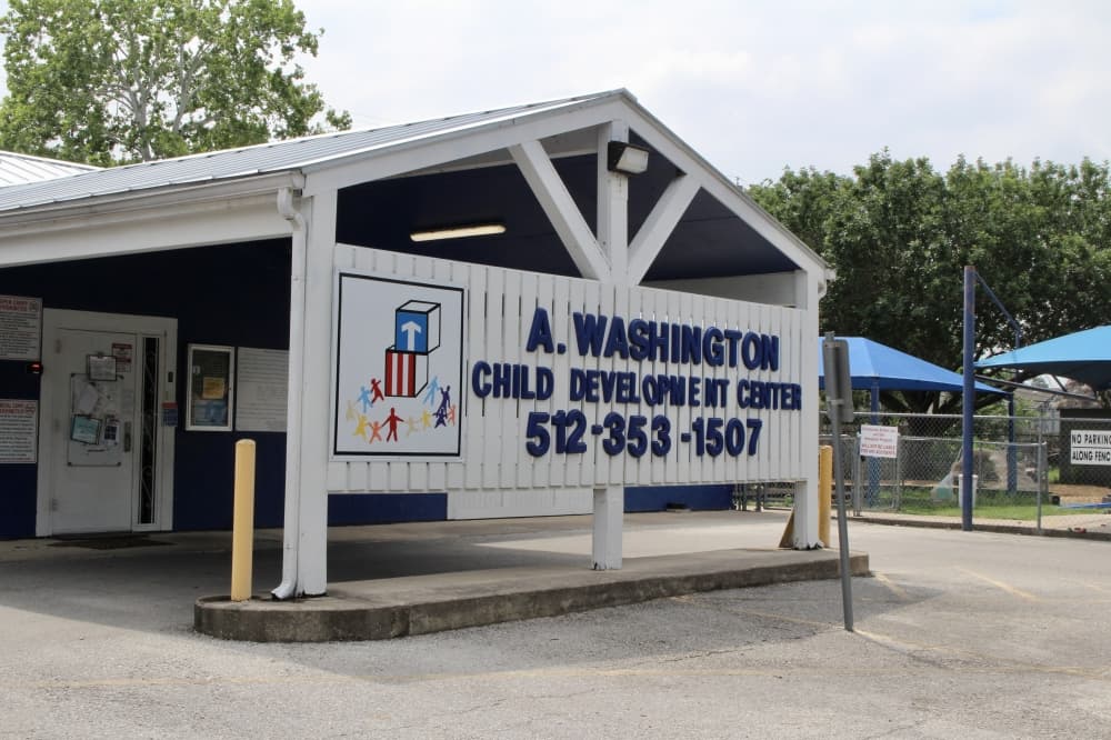 The outside sign of the A. Washing Child Development Center