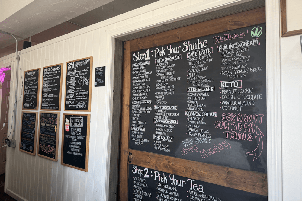 The menu offers a range of protein shakes and tea enhancers. (Maddy Morales/Community Impact)