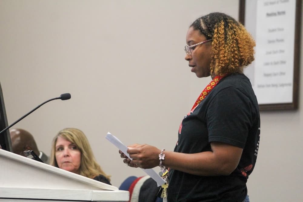 Dionne Prince, a Judson parent, said she has failed to see how her tax dollars have been used efficiently. "You asked the public to pass a bond for new schools and then did not say that you were going to close schools as well," Prince said during public comment. (Amira Van Leeuwen/Community Impact)