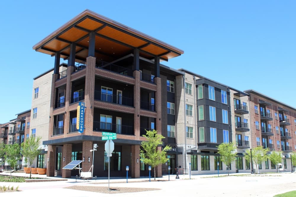 Exterior of an apartment complex. 