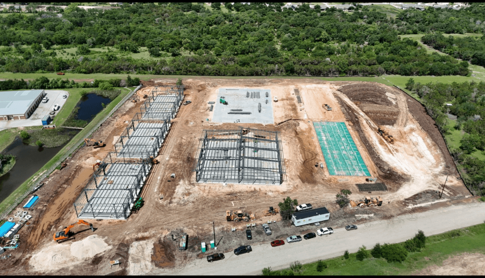 Drone shot of construction on office spaces for lease in Georgetown