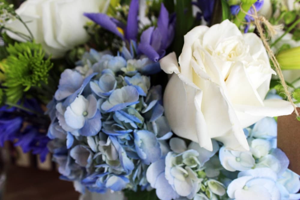 Close up of floral arrangement. 