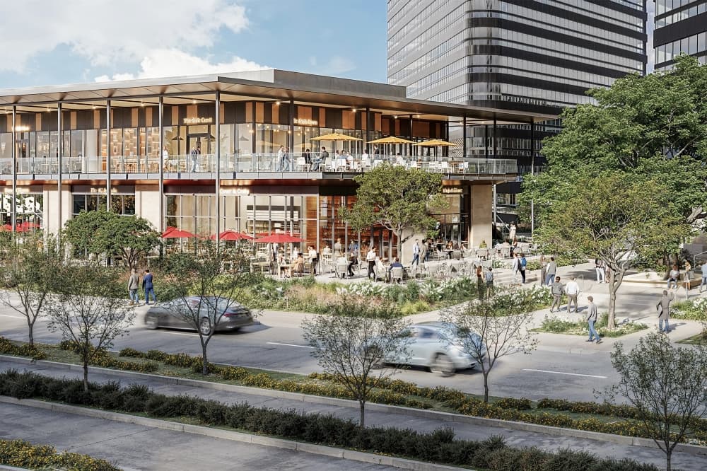 Located on the corner of Post Oak Boulevard and Ambassador Way, The Henry will be the first Houston location of the Fox Restaurant Concept. (Rendering courtesy Midway)