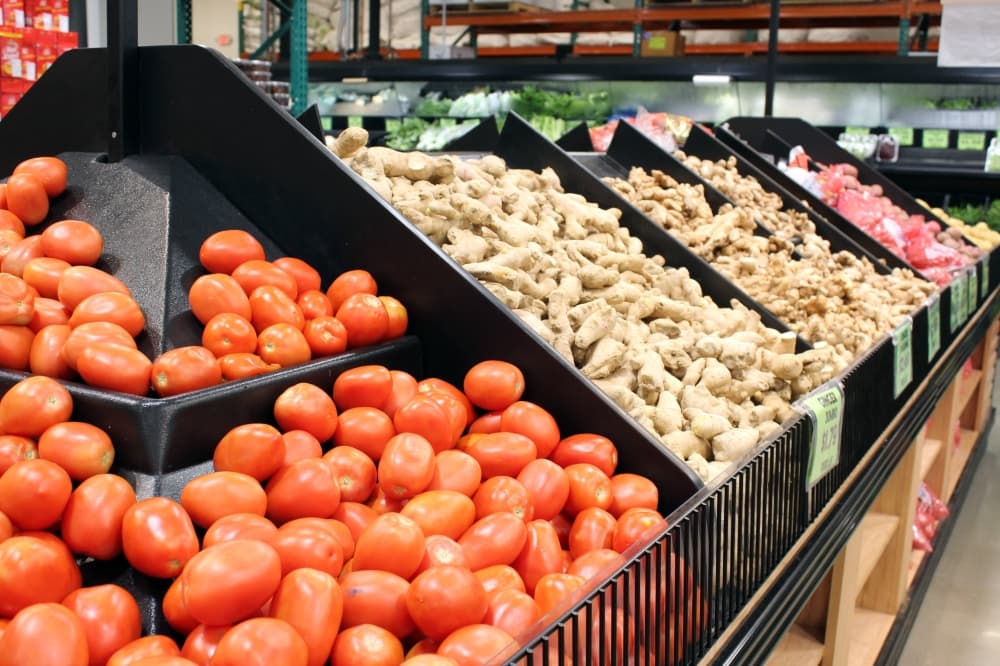Fresh produce department in a grocery store. 